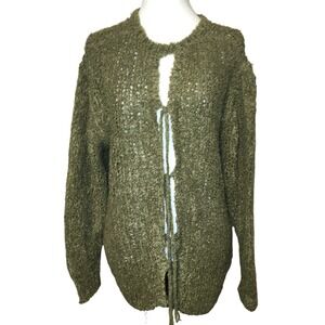 IRO JEANS Olive Green Textured Knit Open Front Cardigan Sweater Size M Luxury